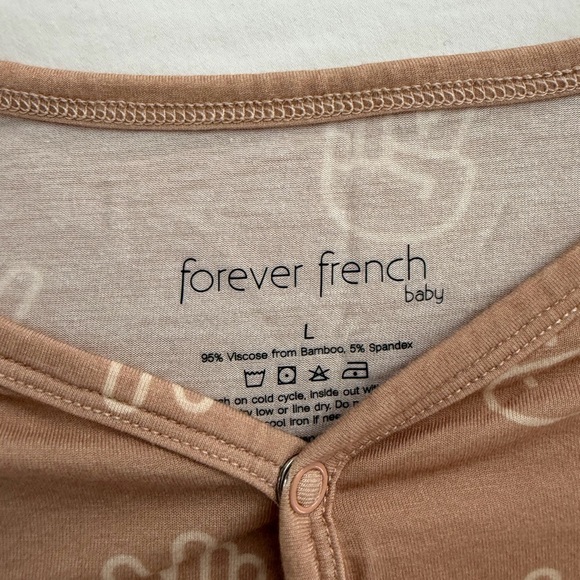 Women’s Bamboo Forever French Peace Sign Tan Pajama Set - Picture 2 of 2